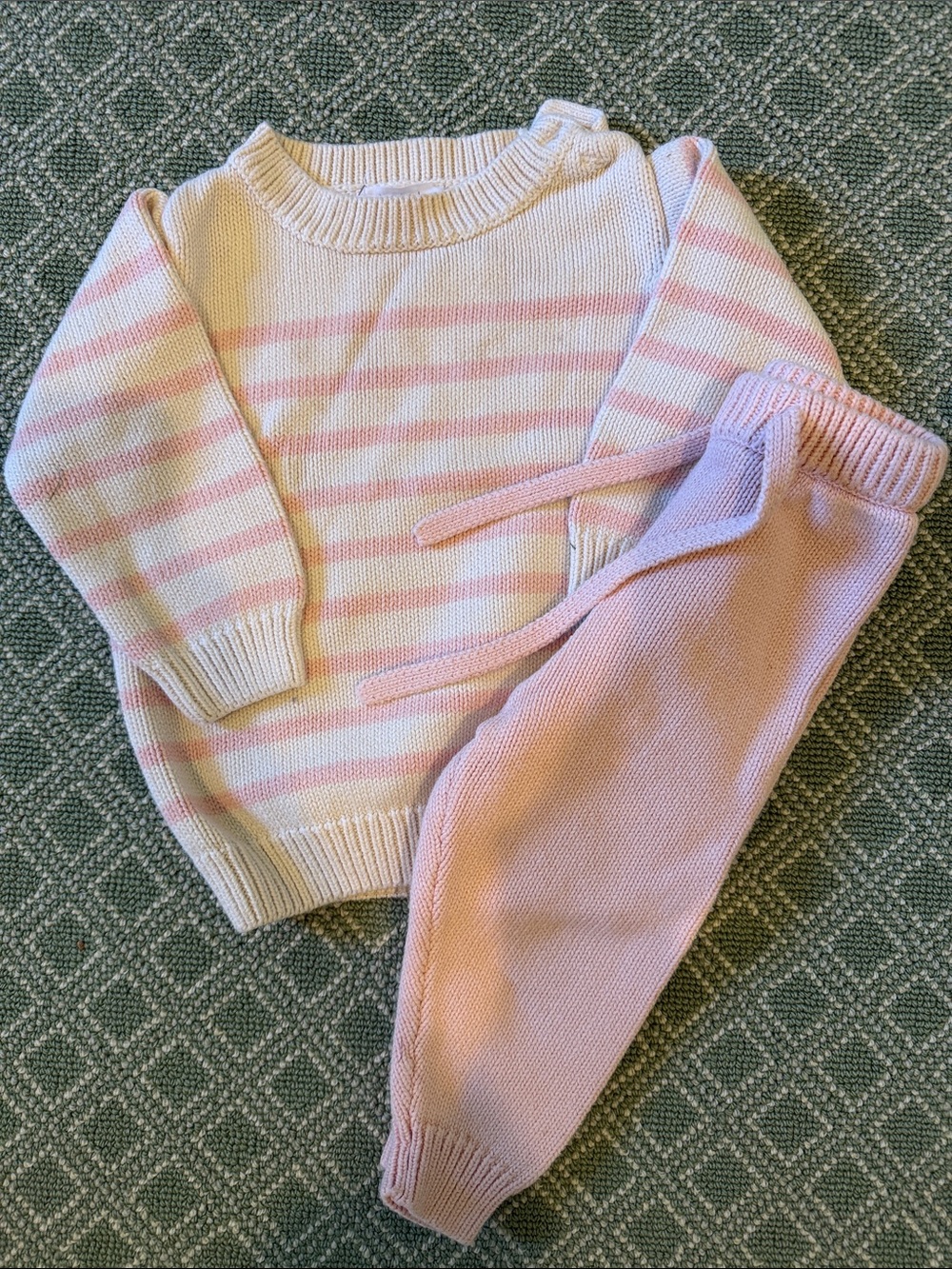 Minnow Pink & Cream Striped Knit Matching Set